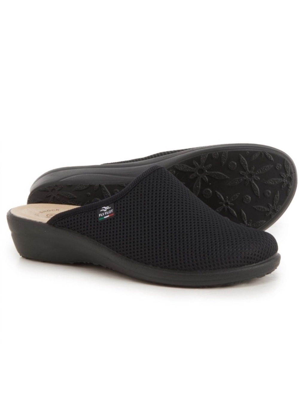 FLY FLOT Made in Italy Black Mesh Clogs